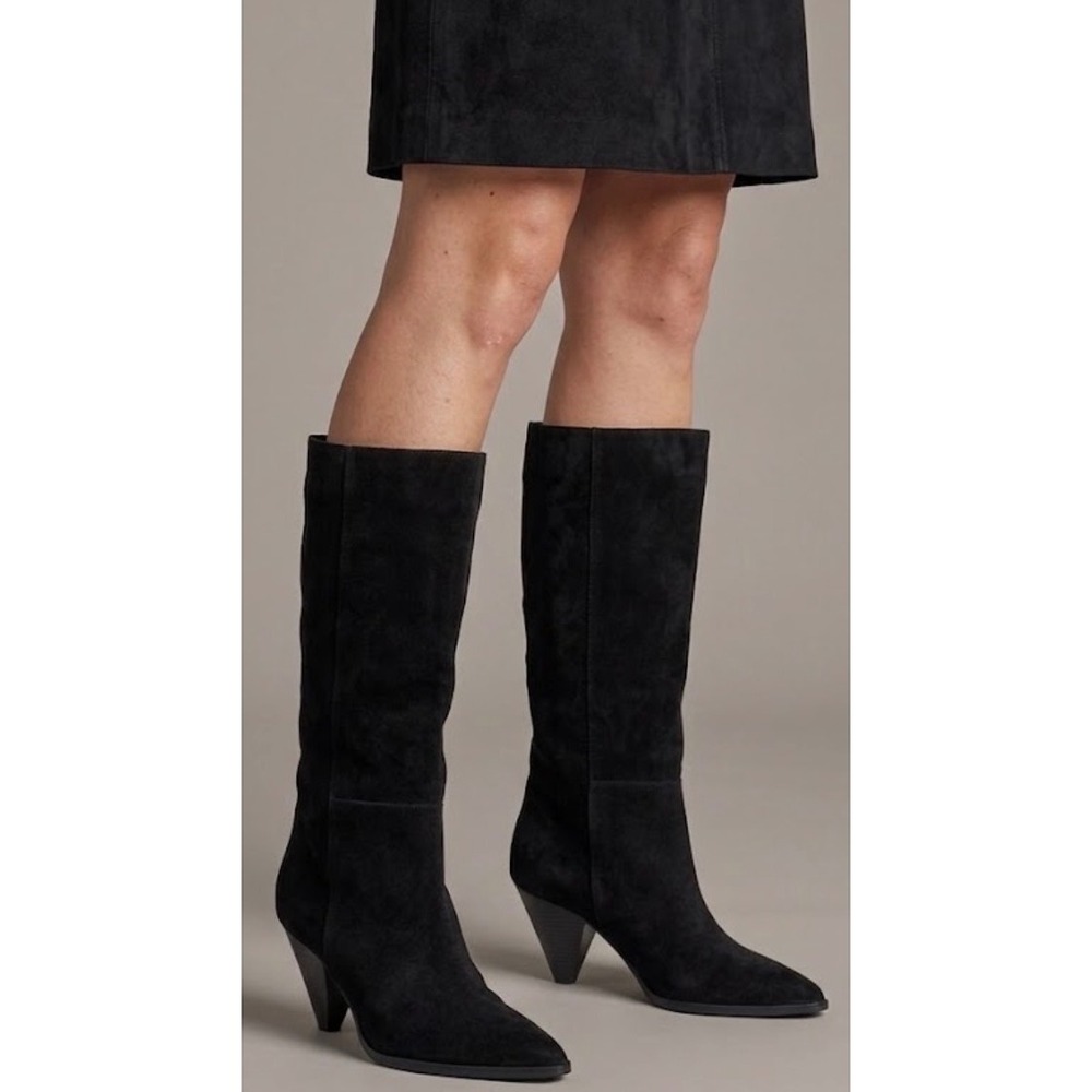 Nine West Womens Black Suede Pointed Toe Cone Heel Knee High Boots Size 9.5M